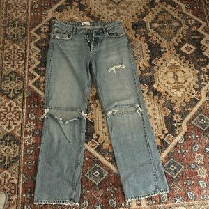 ZARA light wash destroyed jean button fly 8